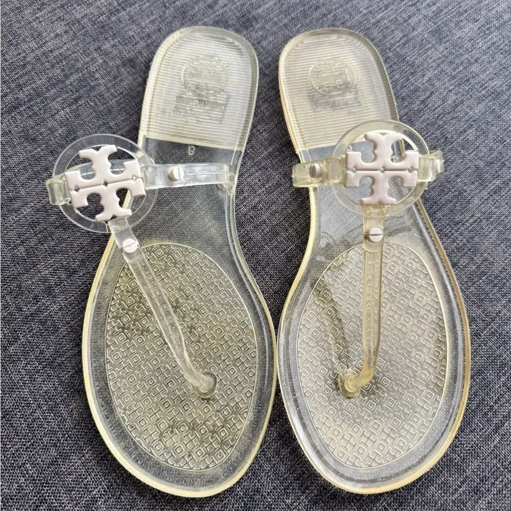 TORY BURCH Women’s Mini Miller Jelly Thong Flip Flop Sandals Clear Sz 8